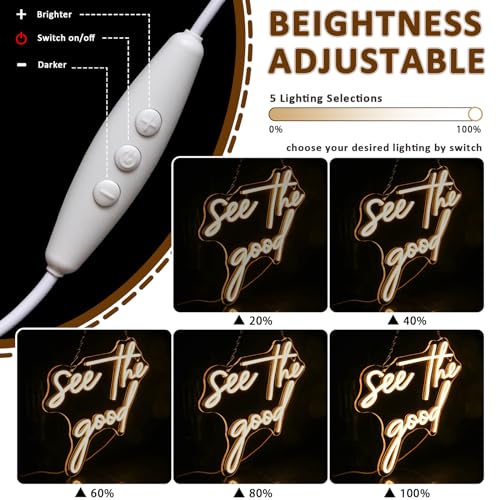 See The Good Neon Sign for Wall Decor, Warm White Led Signs for Room, USB Dimmable Neon Lights for Bedroom Home Living Room Party Cafe Business Pub Motivational Wall Art Birthday Gift - style: see the good