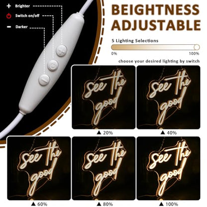 See The Good Neon Sign for Wall Decor, Warm White Led Signs for Room, USB Dimmable Neon Lights for Bedroom Home Living Room Party Cafe Business Pub Motivational Wall Art Birthday Gift - style: see the good