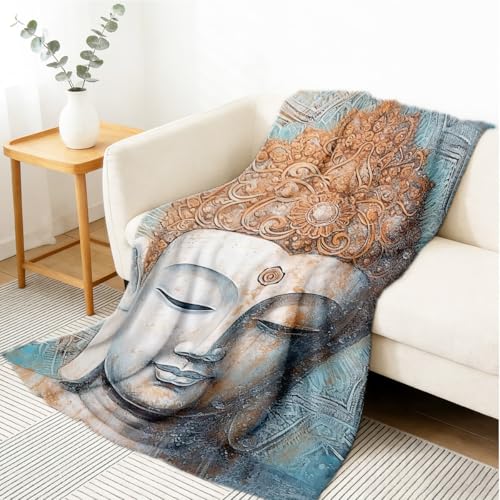 Buddha Blanket Flannel Soft Buddhist Throw Blankets Zen Meditation Yoga Home Decor Cozy Spiritual Gifts 49"x59" - color: White, size: 49"x59"