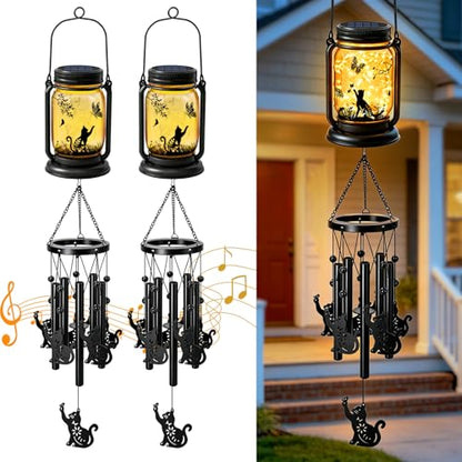 2 Pack Solar Cat Wind Chimes for Outside, Birthday Mother' s Day Gifts for Mom Women Grandma,Solar Cat Wind Chime Light Hanging Wind Chimes Outdoor,IP65 Waterproof, Yard Garden Terrace - size: 2 pack-Cat jar wind chime