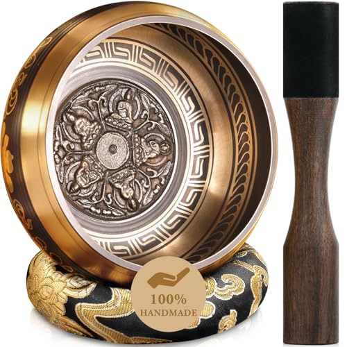 Tibetan Singing Bowls Set Authentic - Handmade in Nepal Sound Bowl for Yoga, Chakra, Meditation, Stress Relief Tool, Meditation Accessories and Unique Gifts for Women, Men - color: Black, size: 5 inch