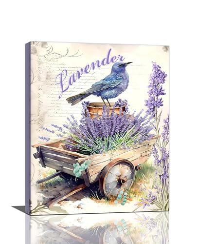 Country Lavender Wall Art Purple Lavender Bird Pictures Farmhouse Rustic Canvas Prints Wall Decor Modern Home Artwork Decorations Framed for Garden Bedroom Bathroom Living Room Office 16 x 20 inch - color: Lavender Bird, size: 20"L x 16"W