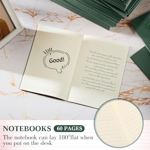 Sabary 72 Pack Kraft Paper Notebook Journals 5.5 Inch x 8.3 Inch A5 Notebook in Bulk Softcover Ruled for Writing Sketch Travel Journal with 60 Pages 30 Sheets(Dark Green,Line) - color: Dark Green, style: Line
