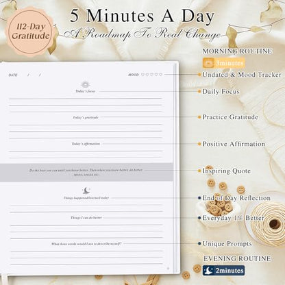 Lanpn Daily Gratitude Journal for Woman Men, 4 Month Affirmation & Mindfulness Planner, 7.8"x9.2" The 5 Minute Grateful Guided Diary, Undated Reflection Notebook with Positivity Prompts & Quotes - color: Floral