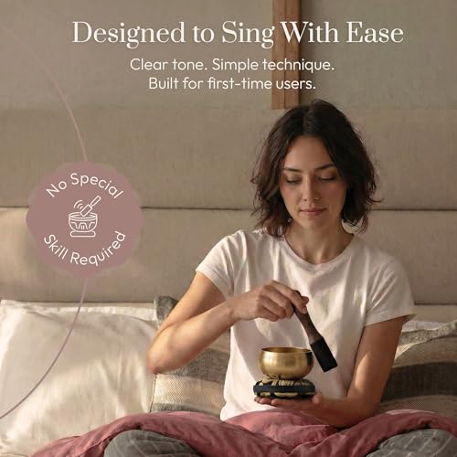 Silent Mind Tibetan Singing Bowl Set – Easy to Play & Beginner Friendly Meditation Bowl with Cushion, Mallet & Case | Stress Relief & Mindfulness | Gift-Ready - color: Plain Textured, size: With Case