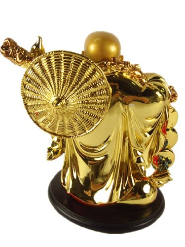 Betterdecor 5.5" Feng Shui Golden Laughing Happy Buddha Statue Holding Ingot Home Office Decor