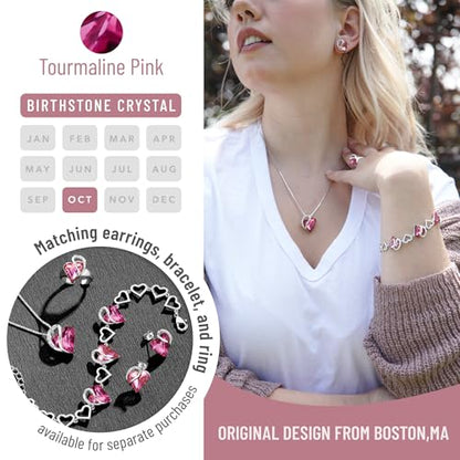 Leafael Gift Necklaces for Women, Infinity Love Birthstone Heart Crystal Pendant, Birthday Anniversary Jewelry for Wife, Mom, and Her, Silver Plated, 18" + 2" Adjustable Chain - color: 10b-October-Tourmaline Pink