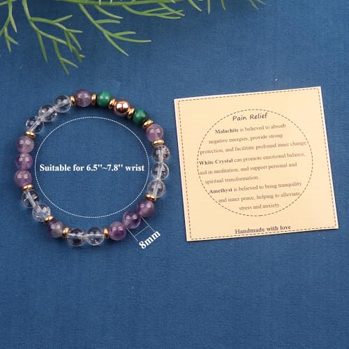 KSQS Healing Stone Bead Bracelet for Women, Natural Gemstones Balance Protection Bracelet, Spiritual Crystal Beads Bracelet Anxiety Relief with Meaning Card - style: Pain Relief