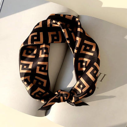ANDANTINO 100% Mulberry Silk Square Scarf for Hair-25.6" X25.6'' Women Men Natural Silk Neckerchief Digital Printed Headscarf - color: Black&brown
