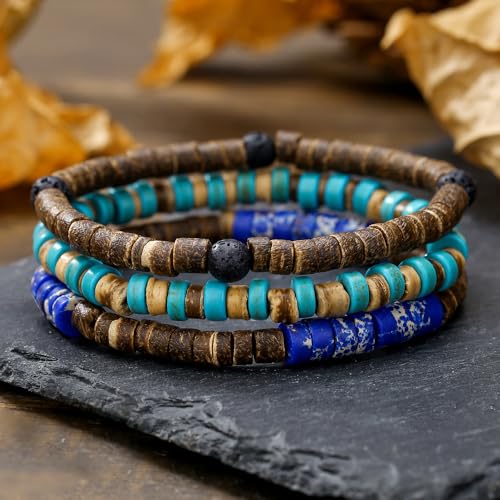 Vintage Multilayer African Turpine Wood Beaded Stretch Bracelets Bohemian Retro Coconut Shell Stackable Elastic Bracelet for Women Men Summer Beach Vacation Holiday Jewelry Gifts - style: StyleB