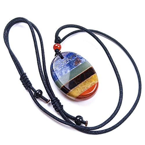 7 Chakra Stones Necklace Gemstone Pendant Crystal Necklace for Chakra Balancing Therapy Mineral Rock Gemstone Collection Mini Stones, Thumb Worry Stone Oval Pocket Palm Gemstones