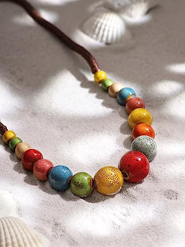 MINACHI Hippie Boho Colorful Ceramic Round Beads Strand Necklace, Bohemian Fashion Statement Jewelry Gift for Women - color: S01