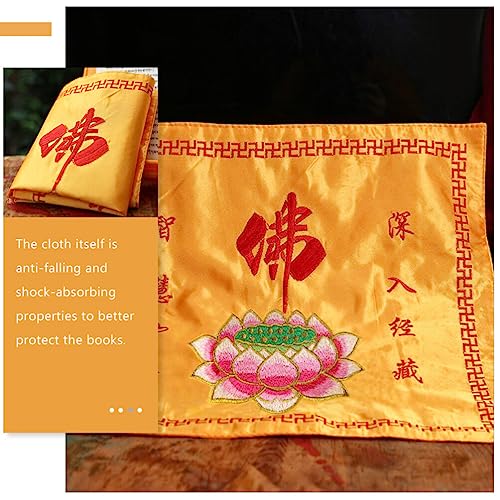 HOMSFOU Brocade Embroidery Buddhist Scripture Packing Cloth Lotus Cover Satin Double Layer Book Protector for Home Office Restaurant Use