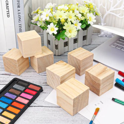 55 PCS Premium 2 Inch Wooden Cubes, Natural Pine Wood Cubes for Crafts, Wood Blocks Ready for Artistic DIY Projects-Unleash Creativity with Blank Wood Blocks - size: 55 PCS 2 Inch