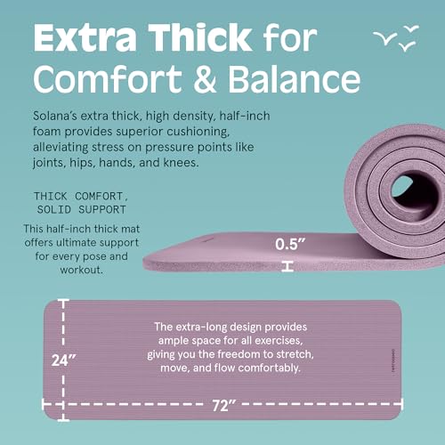 Retrospec Solana Yoga Mat Thick 1/2in Non-Slip Workout Mat with Nylon Strap - 72x24in Exercise Mat for Pilates, Stretching & Fitness - BPA Free, Easy Clean - color: Violet Haze