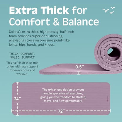 Retrospec Solana Yoga Mat Thick 1/2in Non-Slip Workout Mat with Nylon Strap - 72x24in Exercise Mat for Pilates, Stretching & Fitness - BPA Free, Easy Clean - color: Violet Haze