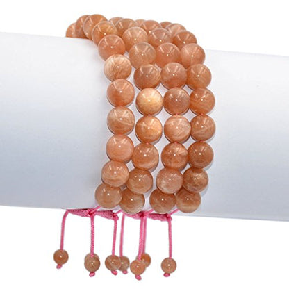 AD Beads Natural 10mm Gemstone Bracelets Healing Power Crystal Macrame Adjustable 7-9 Inch - color: Sunstone