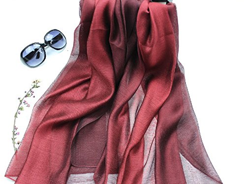 Cotton Silk Scarf Elegant Soft Wraps Color Shade Scarves for Women - color: Wine Red