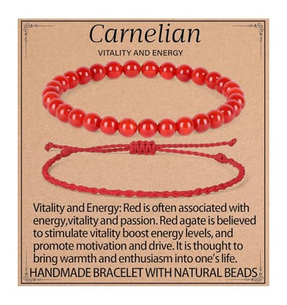 QOGIR 2pcs Handmade Healing Bracelet, Natural Gem Stone Crystal Elastic Bracelet - color: Carnelian(Vitality and Energy), size: 6mm