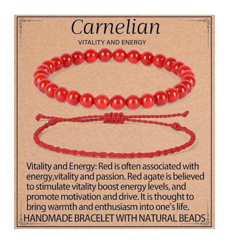 QOGIR 2pcs Handmade Healing Bracelet, Natural Gem Stone Crystal Elastic Bracelet - color: Carnelian(Vitality and Energy), size: 6mm