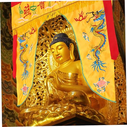 MAGICLULU Temple Embroidery Buddha Cover Cloth Lightweight Dragon Tent Wall Hanging Curtain for Buddhist Decor Yellow Design for Worship and Meditation