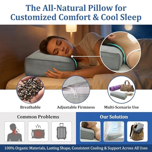Buckwheat Pillow & Cervical Pillows for Sleeping (21x8x3inch) 100% Organic Coarse Cloth Package w Organic Buckwheat Hulls, Natural Cooling Technology and Relieve Cervical Pain. (C-Gray) - color: C-gray