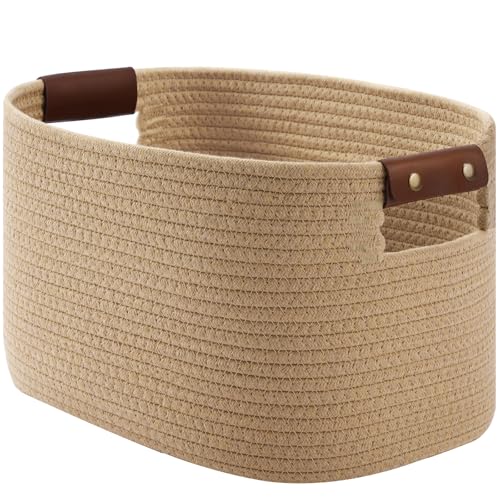 ECDYQXVU Cotton Rope Basket, Storage Baskets with Handle, 15x10x9 Inch Woven Basket for Shelves, Laundry, Towels, Clothes, Books (Jute/Brown 1Pack) - color: Jute Brown-1 Pack, size: 1 Pack