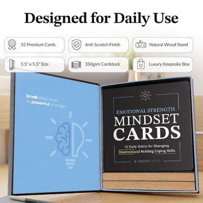Emotional Strength Mindset Cards – 52 Daily Coping Skills & Emotional Regulation Habits – Stress & Feelings Management Cards for Kids, Teens & Adults – Gift for Parents, Teachers & Counselors