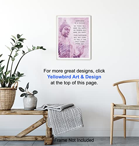 Buddhism Happiness Quote - Inspirational Saying Poster - Zen New Age Wall Art Decor - Home Decoration for Spa, Meditation Room, Yoga Studio - Gift for Women, Buddhist, Buddha Fan - Pink, Purple - 8x10 - size: 8"L x 10"W