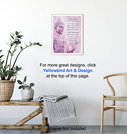 Buddhism Happiness Quote - Inspirational Saying Poster - Zen New Age Wall Art Decor - Home Decoration for Spa, Meditation Room, Yoga Studio - Gift for Women, Buddhist, Buddha Fan - Pink, Purple - 8x10 - size: 8"L x 10"W