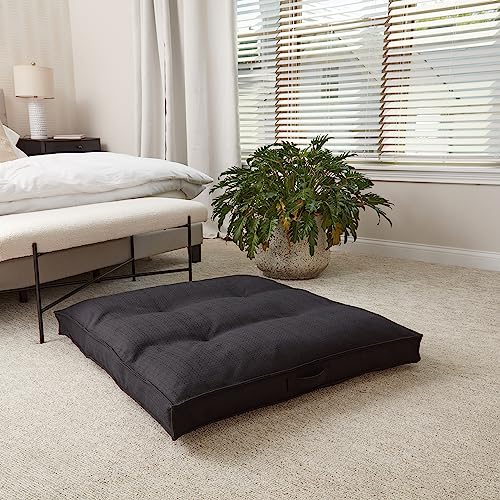 Square Tufted Floor Pillow with Removable Cover, Black, Large (40") - color: Black, size: Large (40")