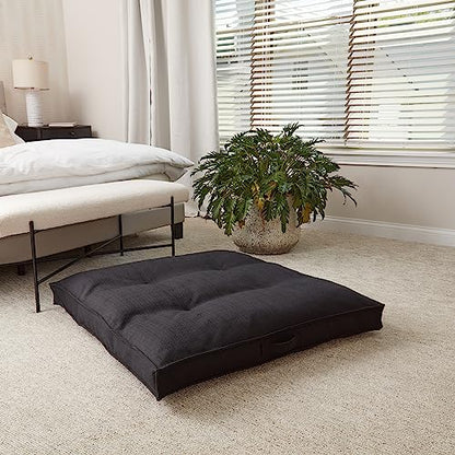 Square Tufted Floor Pillow with Removable Cover, Black, Large (40") - color: Black, size: Large (40")