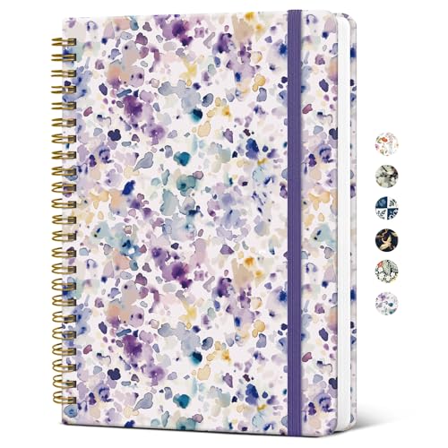 Taja Spiral Journal Notebook for Women, Pretty Hardcover Lined Notebook for Work & Note Taking, Aesthetic Cute Journal for Writing, 140 Pages, 5.8"x8.3", Purple Blocks - color: K-Purple Blocks