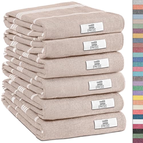 EPHESUS TOWELS Turkish Hand Towels - Set of 6 | 18" x 30" - Decorative Boho Turkish Hand Towel for Bathroom, Kitchen, Guest, Face, Hair, Tea, Dishcloth (Sultan, Beige) - color: Beige
