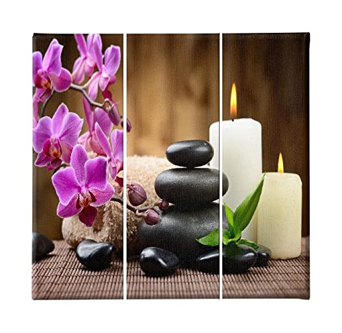 Homemania Stones Picture – 3 Pieces – Zen – from Living, Room – Multi-Coloured Polyester, Wood, 69 x 3 x 50 cm, Multicoloured