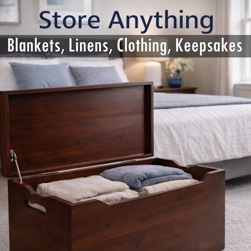 Fully Assembled, Solid Wood Storage Chest with Lid & Handles, Wooden Box, Organizer, Storage, Birthday, Gift, Blankets, Clothes, Keepsakes, Anti-Slam Hinges, 30” Professional Mahogany Finish