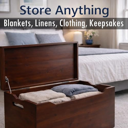 Fully Assembled, Solid Wood Storage Chest with Lid & Handles, Wooden Box, Organizer, Storage, Birthday, Gift, Blankets, Clothes, Keepsakes, Anti-Slam Hinges, 30” Professional Mahogany Finish