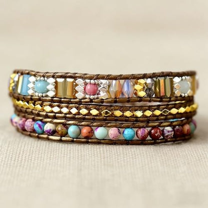Boho Wrap Bead Bracelet for Women - Handmade Adjustable Natural Stone Beaded Bracelets Yoga Healing Bracelet Bangle Hippie Jewelry - color: Mixed beads