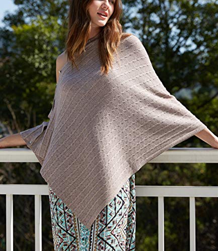 PULI Women's Versatile Knitted Shawls Scarf Poncho Sweater with Buttons Lightweight Spring Summer Fall Wraps - color: E-grey in Cable Large
