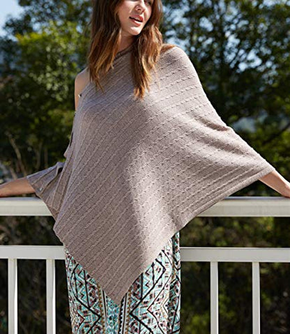 PULI Women's Versatile Knitted Shawls Scarf Poncho Sweater with Buttons Lightweight Spring Summer Fall Wraps - color: E-grey in Cable Large