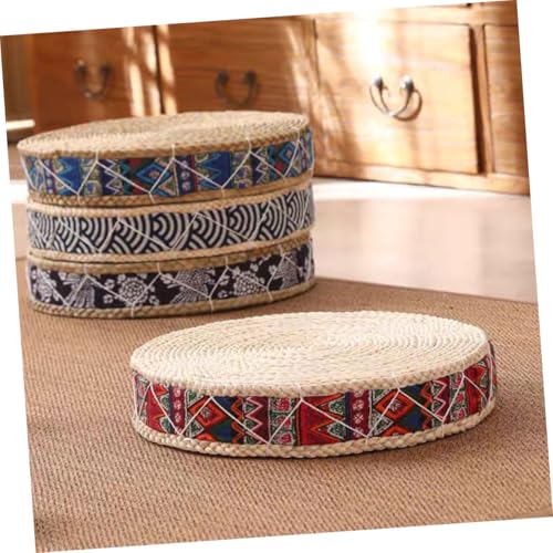 minkissy Woven Round Meditation Cushion 30cm Diameter X 7cm Height Natural Straw Floor Pillow Japanese Style Indoor Seating Pad for Yoga and Zen Practice