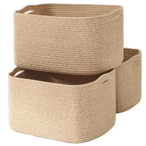 ICERZCZ Large Storage Baskets for Organizing Shelves, Woven Cotton Rope Bins for Baby Nursery Organization, Book Toy Towel Organizer, 17"x13"x9.5", 3 Packs, Brown - color: Brown, size: 17"(L)x13"(W)x9.5"(H)