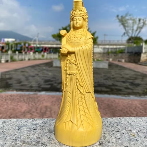 Hand-Carved Boxwood Mazu Statue, 10cm 3.9in, Living Room Decoration Office Desktop Feng Shui Ornament