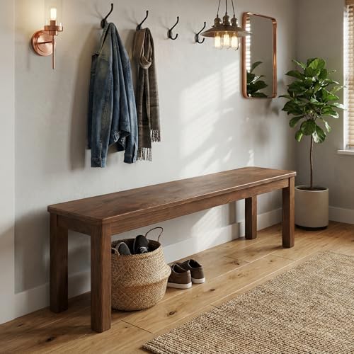 100% Solid Oak Wood Dining Bench, 47.3'' Entryway Bench Extra Chair Seat Long Ottoman with Squre End & Round Corner for Kitchen Living Room Bedroom, Walnut - size: 47.3inch-Walnut-Square End & Round Corner