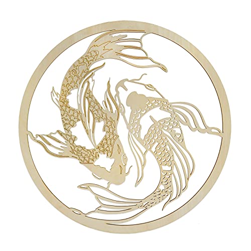 Fourth Level MFG 12" Yin Yang Koi Fish, Asian Wood Wall Art, Zen Home Decoration for Yoga and Meditation, Good Chakra Energy Spiritual Altar Decor, Balance Symbol - color: Yin Yang