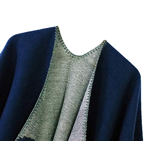 Urban CoCo Women's Color Block Shawl Wrap Open Front Poncho Cape - color: Series 21-navy Blue
