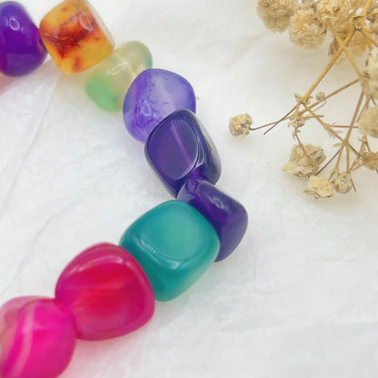 HZHRony Healing Crystal Stone Beads Bracelet Irregular Gemstone Beaded Bracelets For Women and Men Anxiety Relief Yoga Bracelet Jewelry Gifts 7 Inch - color: Rainbow