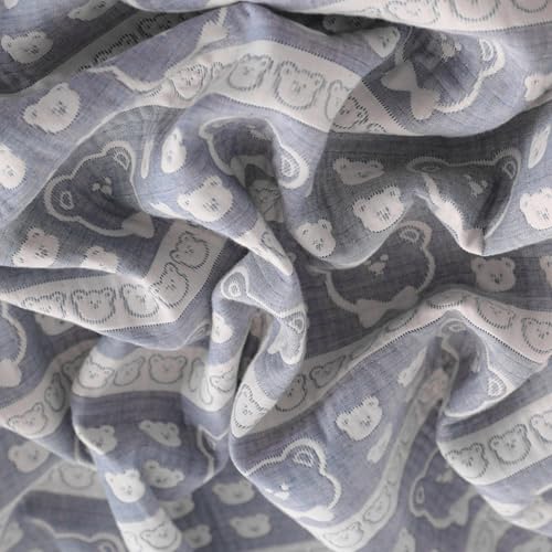 NTBAY 3 Layer Oversized Muslin Cotton Toddler Blanket, Jacquard Reversible Nursery Bed Blanket, Super Soft and Thermal for All Seasons, Baby Gift, 45"x60", Blue Bear - color: Blue Bear, size: 45x60 Inch (Pack of 1)