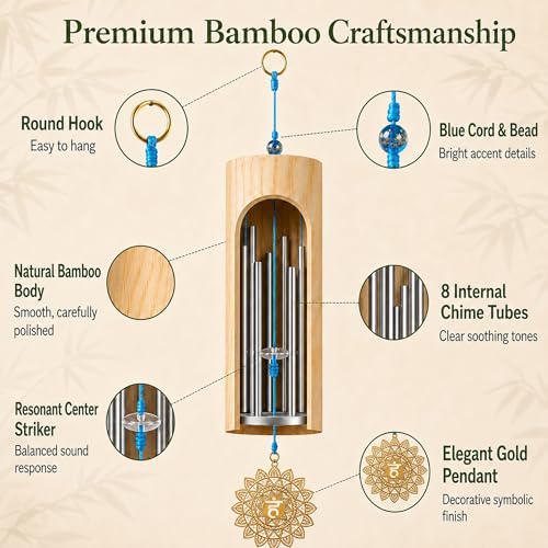 Handmade Bamboo Meditation Wind Chime/Superbly pleasant to the ear/Instantly calms the mind/Perfect for Christmas/Birthdays/Mother's Day/Housewarming/The Gift of Breathable Peace