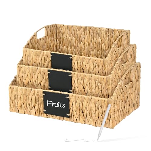 Rattan Storage Basket, Handwoven Wicker Basket for Storage with Built-in Handles, Pantry Baskets for Shelves, Bedroom, Bathroom, Laundry Room or Kitchen(Natural) - color: Yellow